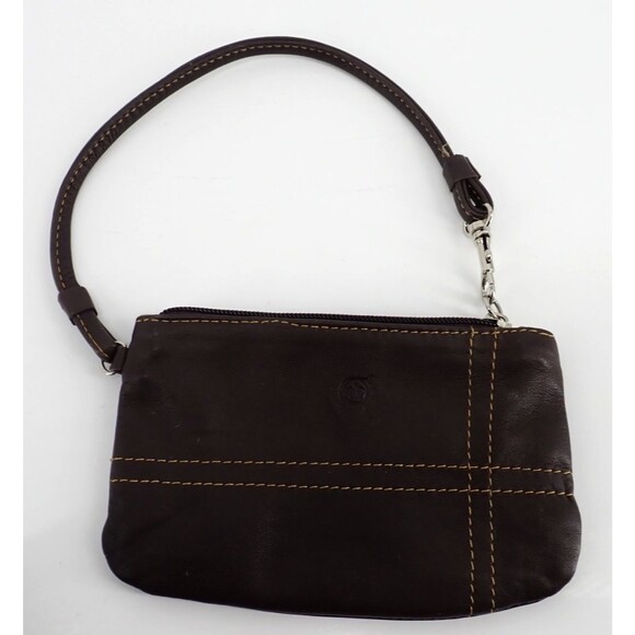 Born Brown Leather Logo Coin Brown Purse Wristlet Bag With Strap & Hook Small - Picture 5 of 10